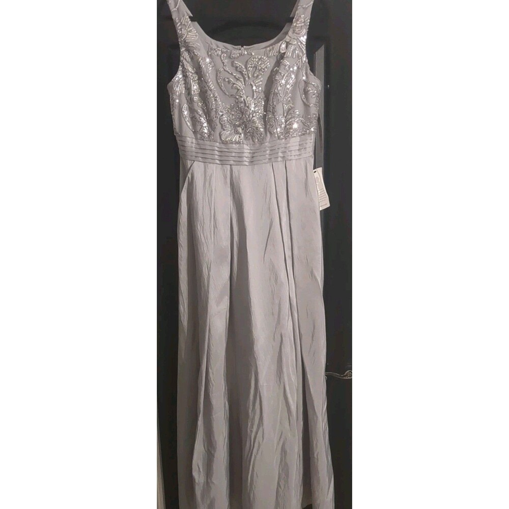 $218 ALEX EVENINGS Gray Sequin Lace Sparkle Gown Maxi Dress Womens 10
